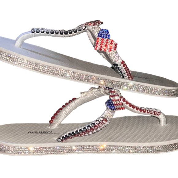 Flip Flops, T-Strap Flip Flops, Women Sandals, Ladies Shoes, Independence Day - Picture 5 of 16